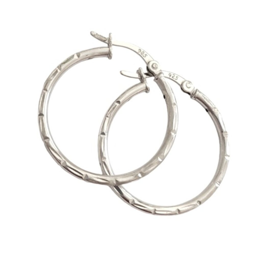 Vintage Sterling Silver Simple Classic Medium Notched Thin 1 Inch Hoop Earrings